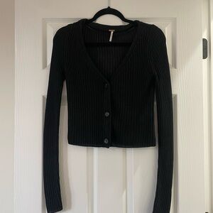 Free People Black Ribbed Cardigan Sweater